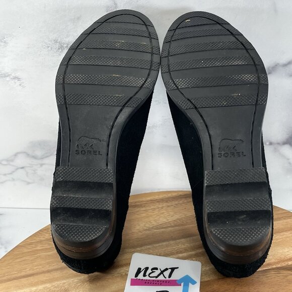 Sorel lolla cut out black suede ankle bootie heeled boots women's size 9.5 - Picture 6 of 9